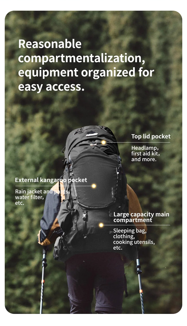 Naturehike 70L Hiking Backpack with Rain Cover Multifunctional Mountaineering Bag Outdoor Rucksack for Travel Trekking Camping Beargoods
