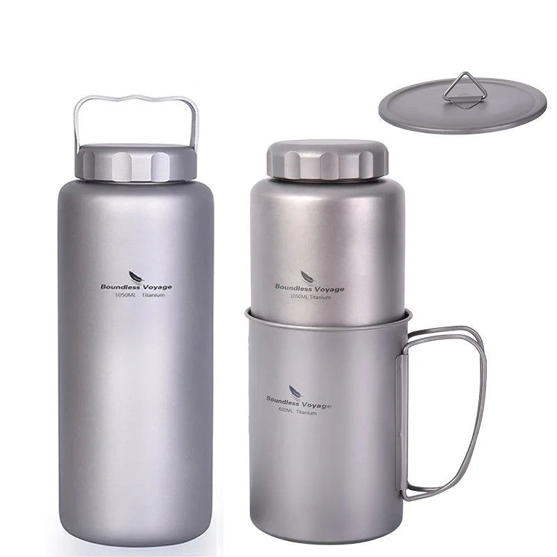 Boundless Voyage Titanium Water Bottle 1050ml Camping Canteen Cycling Sport Drinking Bottle Metal Big Capacity Leak-Proof Flask Beargoods