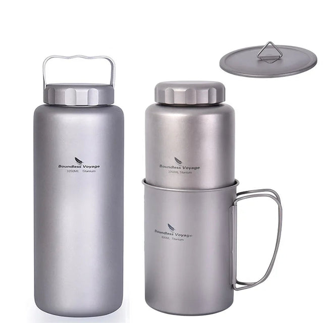 Boundless Voyage Titanium Water Bottle 1050ml Camping Canteen Cycling Sport Drinking Bottle Metal Big Capacity Leak-Proof Flask Beargoods