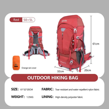 50L Hiking Backpack, Water-Resistant Nylon Bag, Large-Capacity Dual-Shoulder Bag for Trekking, Sports, and Functional Outdoor Beargoods
