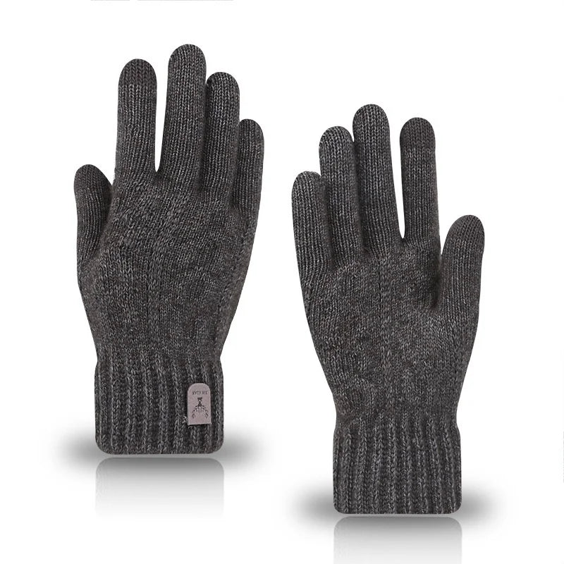 Men Winter Warm Wool Knitted Gloves Fleece‑lined Touch‑screen Cold Resistant Soft Thermal Outdoor Daily Gloves Beargoods
