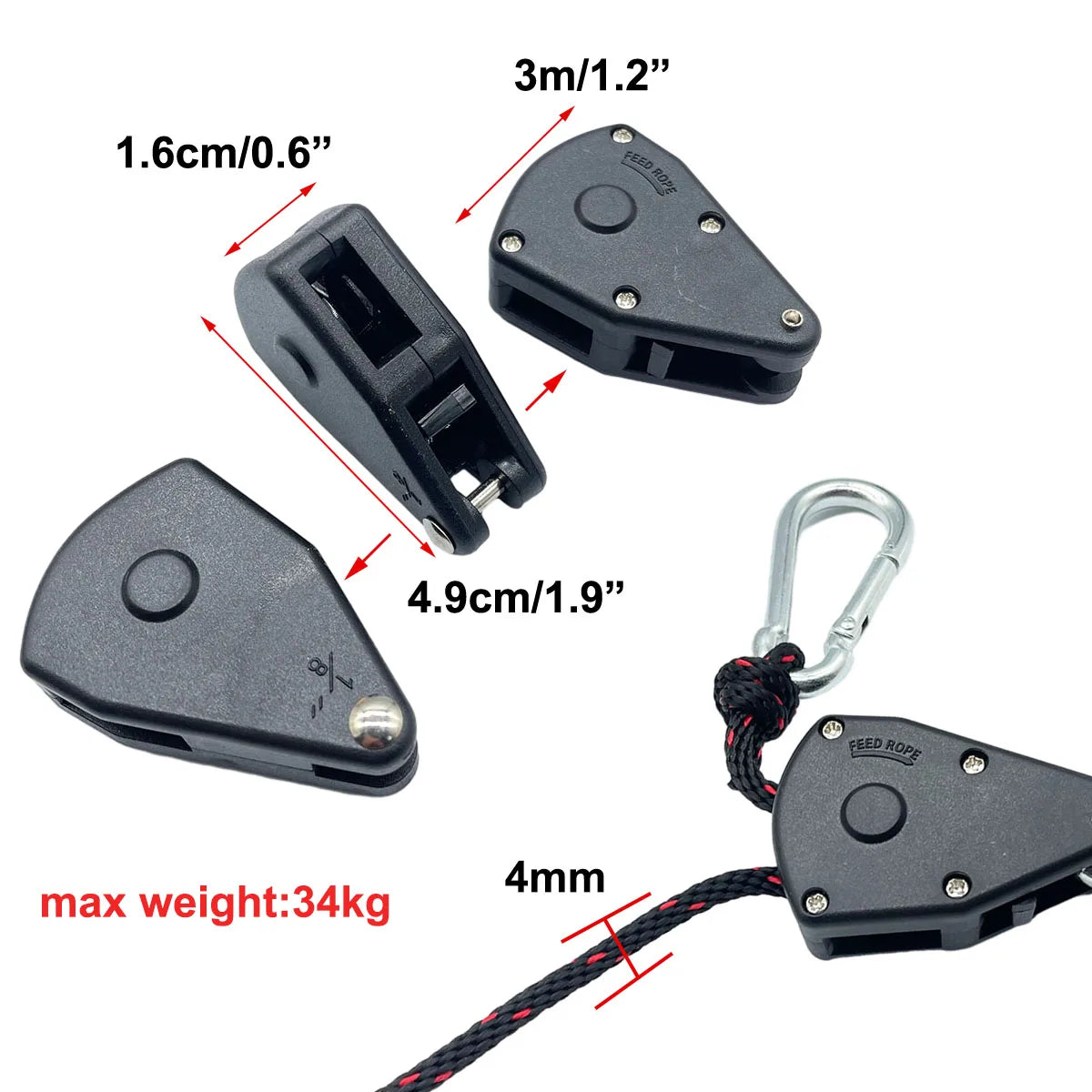 4mm Camping Tent Tie Down Rope Tightener Fastening Pulley Ratchet Hangers Awning Rope Hook Canopy Buckle Rope Tightening Tool Beargoods