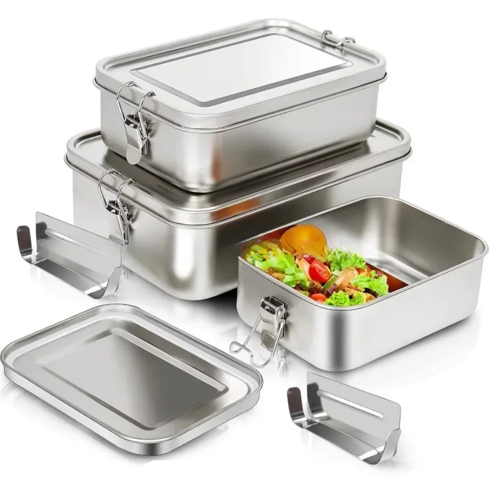 Stainless Steel Bento Box Metal Lunch Box Food Storage Containers with Lockable Clips Lunch Snack Boxes for Work,School Beargoods