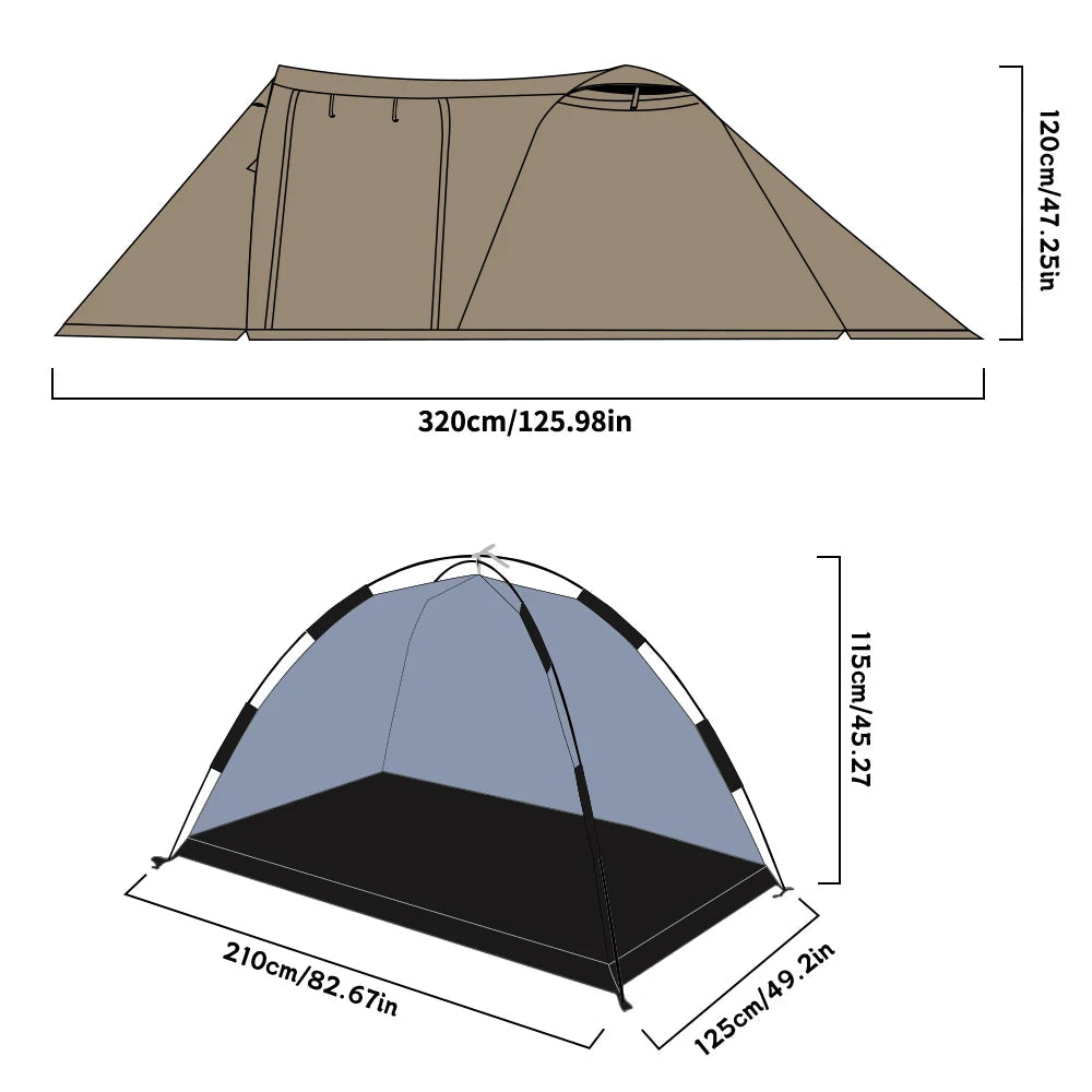 Fireproof 2 Person Winter Tent Hot Tent Waterproof Tunnel Dome Tent with Stove Jack and Snow Skirt for Camping Hiking 4 Season Beargoods
