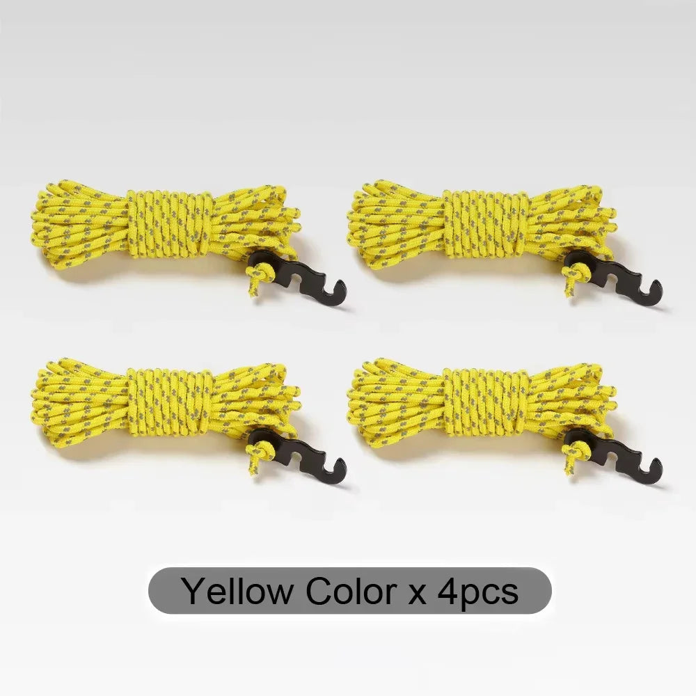 4Pcs Outdoor Guy Lines Tent Cords Reflective Camping Rope with Aluminum Guylines Adjuster Tensioner Pouch for Tent Tarp Canopy Beargoods