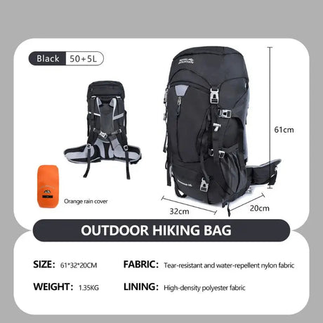 50L Hiking Backpack, Water-Resistant Nylon Bag, Large-Capacity Dual-Shoulder Bag for Trekking, Sports, and Functional Outdoor Beargoods