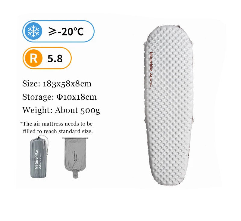 Naturehike Camping Mat 5.8 High R-value Mat Inflatable Sleeping Pad Lightweight Air Mattress 20D Nylon TPU Beach Portable Mats Beargoods