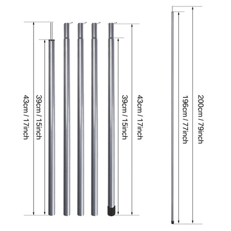 2m Telescopic Tent Poles Set of 2 Lightweight Adjustable Trekking Camping Collapsible Poles for Walking Canopy Hiking Beargoods