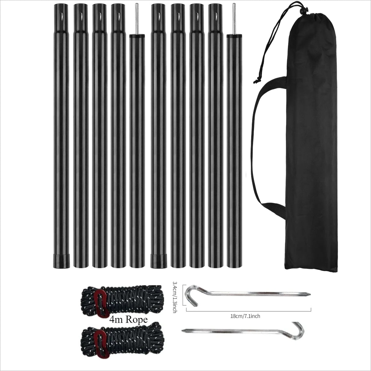 2m Telescopic Tent Poles Set of 2 Lightweight Adjustable Trekking Camping Collapsible Poles for Walking Canopy Hiking Beargoods