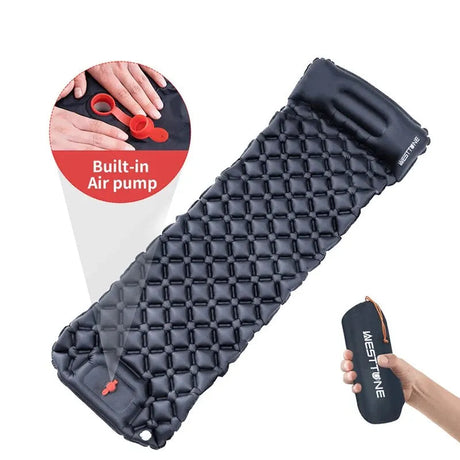 WESTTUNE Camping Inflatable Mattress Ultralight Outdoor Sleeping Pad with Pillow Built-in Pump Air Mat for Backpacking Hiking Beargoods