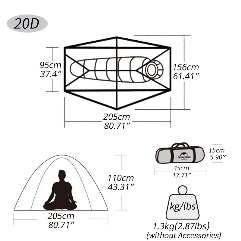 Naturehike Cycling Tent 1 Person Ultralight Backpacking Tent Double Layer Fishing Beach Tent Outdoor Travel Hiking Camping Tent Beargoods