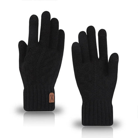 Men Winter Warm Wool Knitted Gloves Fleece‑lined Touch‑screen Cold Resistant Soft Thermal Outdoor Daily Gloves Beargoods