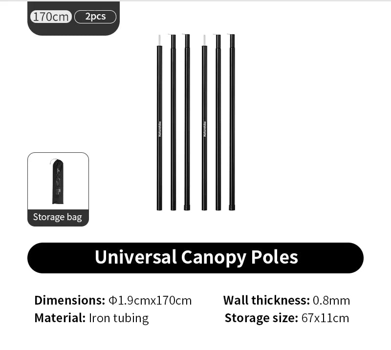 Naturehike Canopy Poles 2pcs High Strength Reinforced Multi-Purpose Support Pole Outdoor Camping Tents Porch General Steel Pipe Beargoods