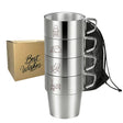 4 Pack Stainless Steel Camping Cups with Handle 10 oz Double Wall Stackable Camping Coffee Mugs with Mesh Bag for Outdoor Travel Beargoods