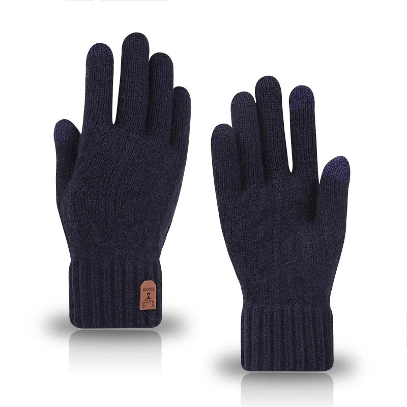 Men Winter Warm Wool Knitted Gloves Fleece‑lined Touch‑screen Cold Resistant Soft Thermal Outdoor Daily Gloves Beargoods