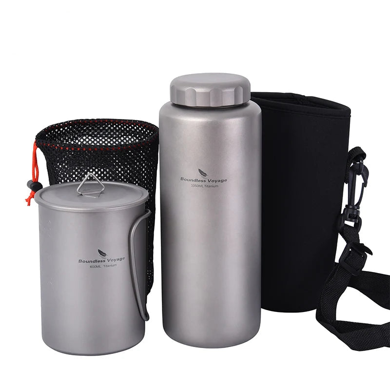 Boundless Voyage Titanium Water Bottle 1050ml Camping Canteen Cycling Sport Drinking Bottle Metal Big Capacity Leak-Proof Flask Beargoods