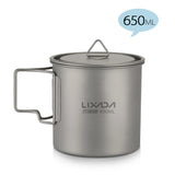 Lixada Titanium Pot Water Cup Mug with Lid Handle Folding Spork Outdoor Water Mugs Pot Camping Picnic Backpacking Cookware Beargoods
