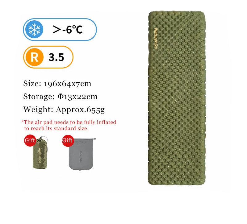 Naturehike Inflatable Camping Mat 3.5 R-Value Lightweight Sleeping Pad 20D Nylon TPU Air Mattress for Hiking Backpacking Beach Beargoods
