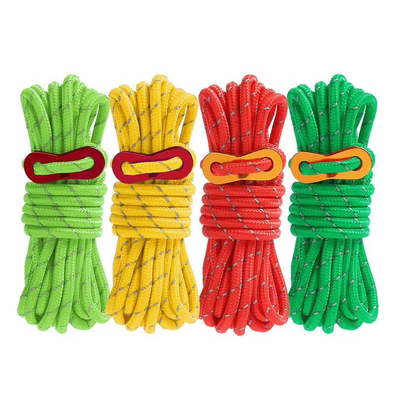 4M Durable Tent Rope Luminous High Reflective Tent Rope with Buckle Multi-Function Sturdy Tent Rope for Outdoor/Beach/Camping Beargoods