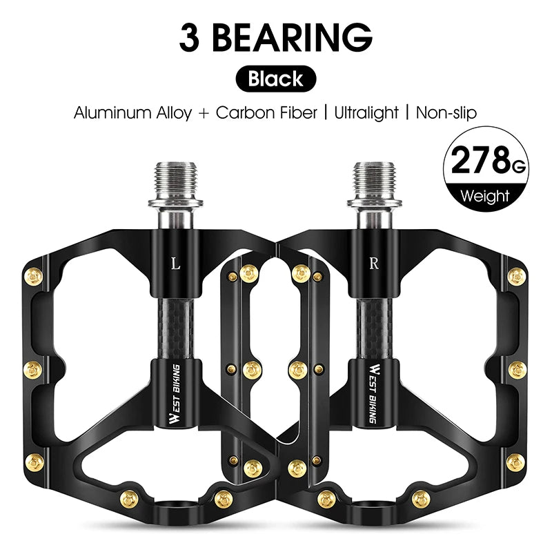 WEST BIKING Bike Pedals MTB Flat Bicycle Pedals 9/16'' Lightweight Road Bike Pedals Carbon Fiber Sealed Bearing Platform Pedals Beargoods