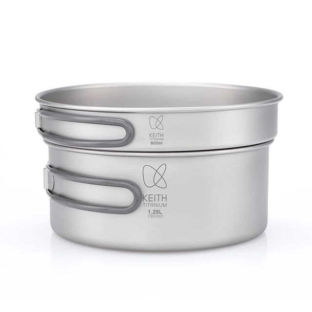 KEITH Pure Titanium 2-Piece Cookware Set (800ml+1250ml), Ultralight Pot & Pan with Mesh Bag for Camping Backpacking Hiking Beargoods