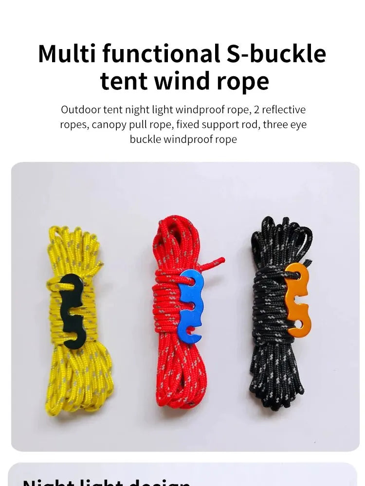 4Pcs Outdoor Guy Lines Tent Cords Reflective Camping Rope with Aluminum Guylines Adjuster Tensioner Pouch for Tent Tarp Canopy Beargoods