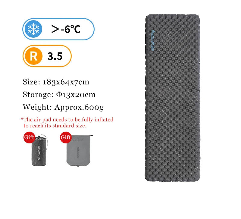 Naturehike Inflatable Camping Mat 3.5 R-Value Lightweight Sleeping Pad 20D Nylon TPU Air Mattress for Hiking Backpacking Beach Beargoods