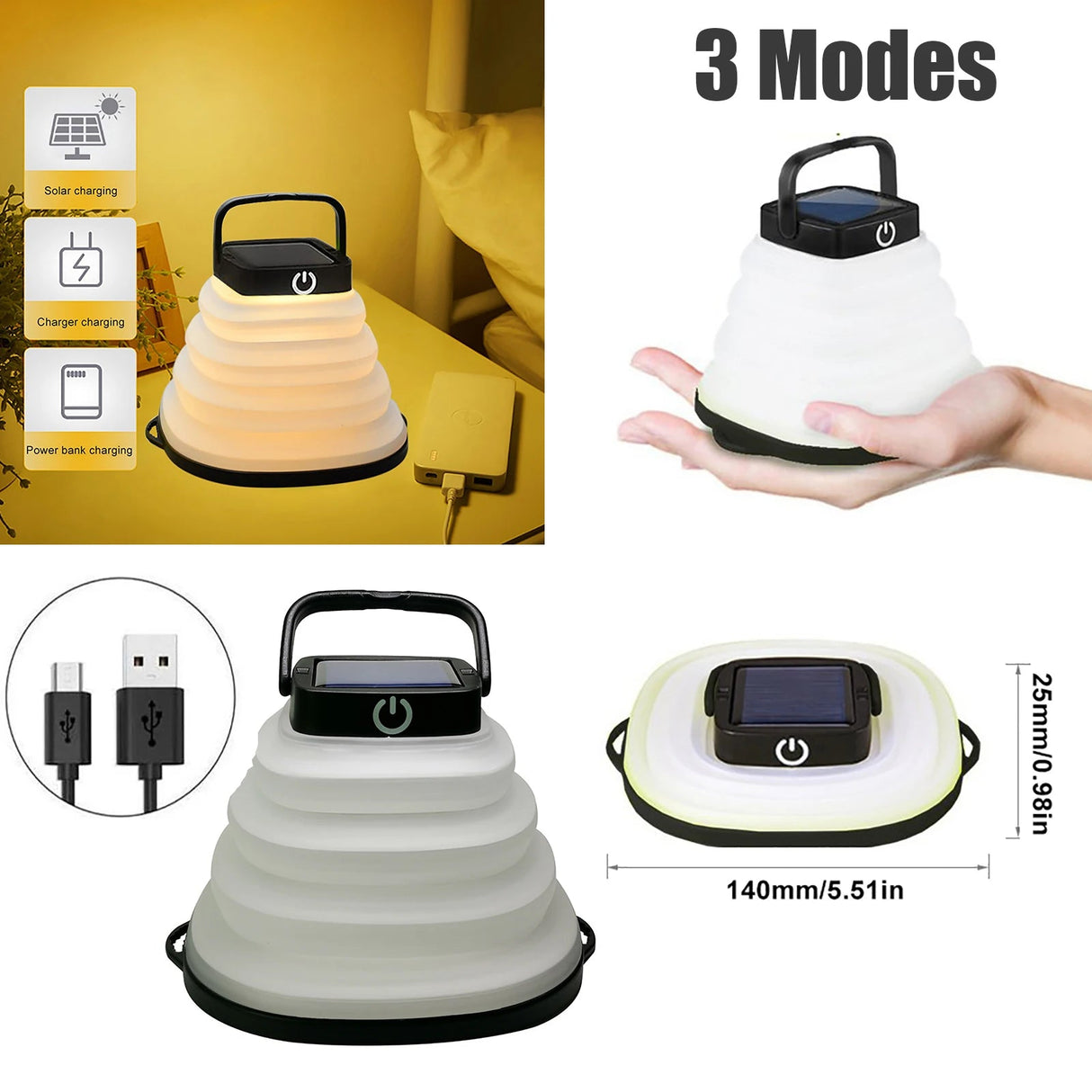 IP68 Portable Lantern Collapsible Camping Light Solar Tent Lighting Outdoor USB Rechargeable Light Waterproof LED Fishing Lamp Beargoods