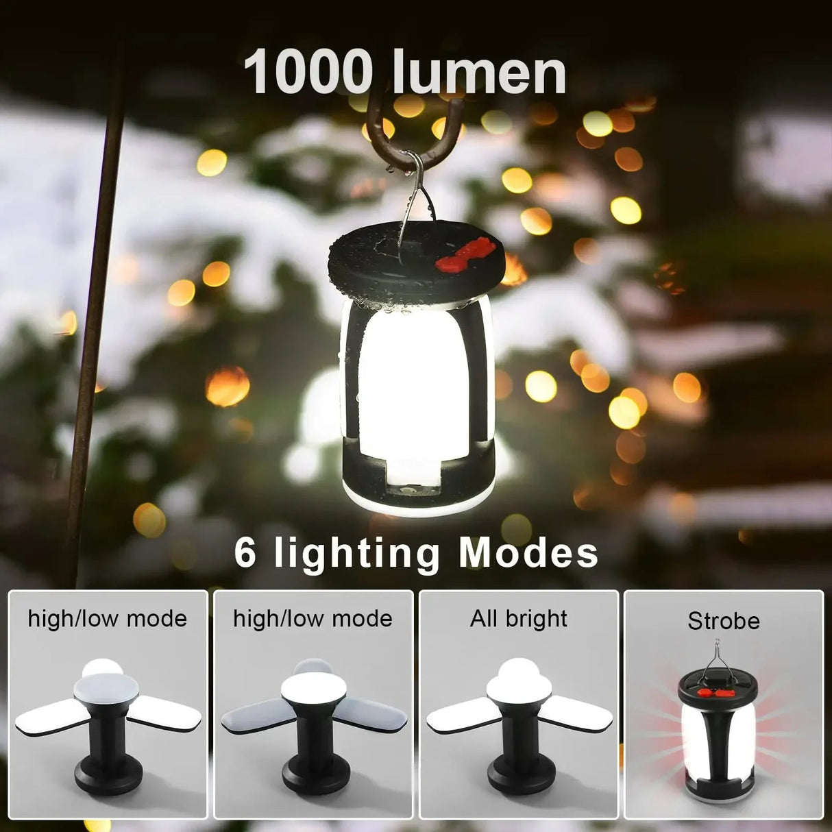 Ultra-Bright Rechargeable LED Camping Lantern Solar Portable Lanterns With Power Bank Hands-Free Emergency Lamp Hiking/Fishing Beargoods