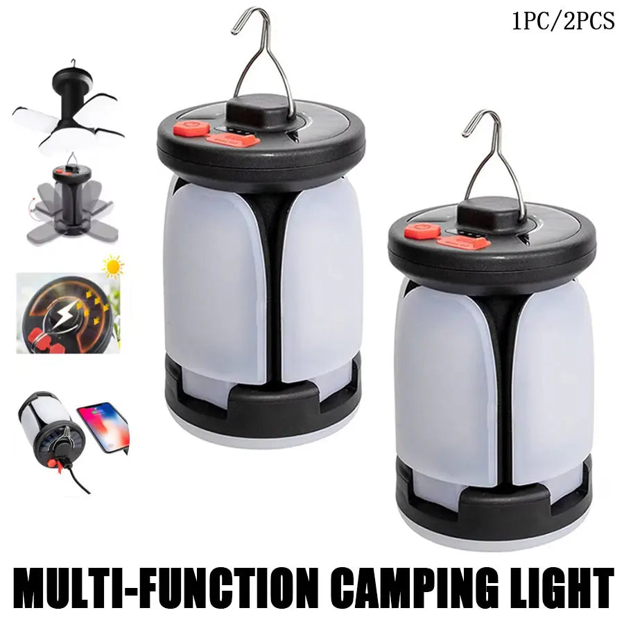 Ultra-Bright Rechargeable LED Camping Lantern Solar Portable Lanterns With Power Bank Hands-Free Emergency Lamp Hiking/Fishing Beargoods