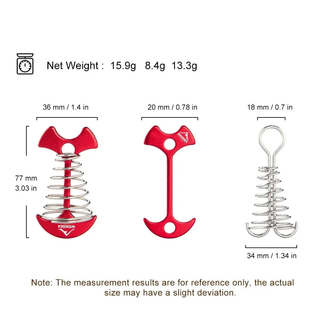 Widesea 4Pcs/set Camping Adjustable Plank Spiral Shaped Fish Bone Deck Carabiner Wind Rope Buckles Tent Stakes Hook Board Peg Beargoods