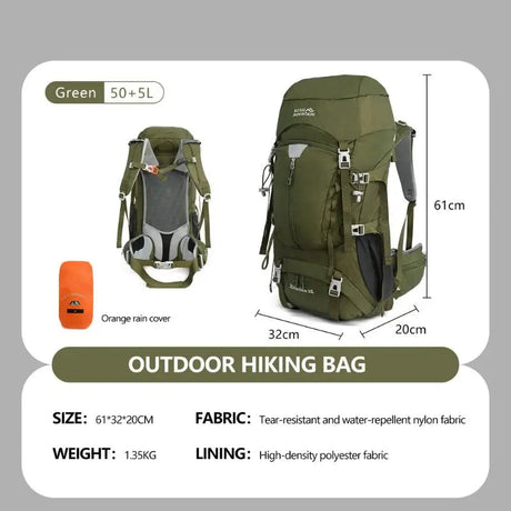 50L Hiking Backpack, Water-Resistant Nylon Bag, Large-Capacity Dual-Shoulder Bag for Trekking, Sports, and Functional Outdoor Beargoods