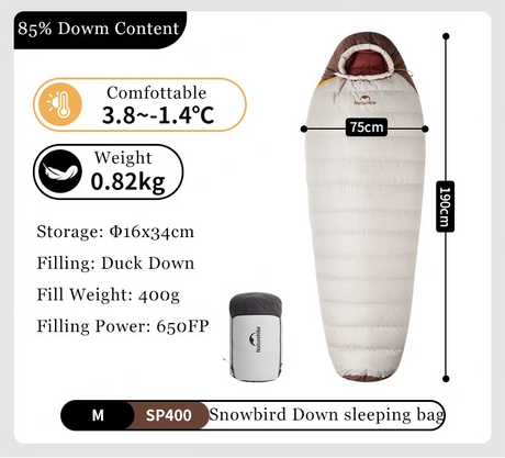 Naturehike Snowbird Camping Duck Down Sleeping Bag Adult Mummy Down Warm Sleeping Bag Ultralight Camping Quilt Sleeping Bags Beargoods