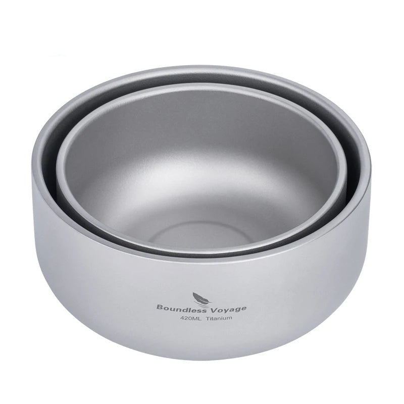 Boundless Voyage Titanium Camping Rice Bowl Non Slip Double Layer Anti-hot Outdoor Camping Kitchen Tableware Food Container Beargoods