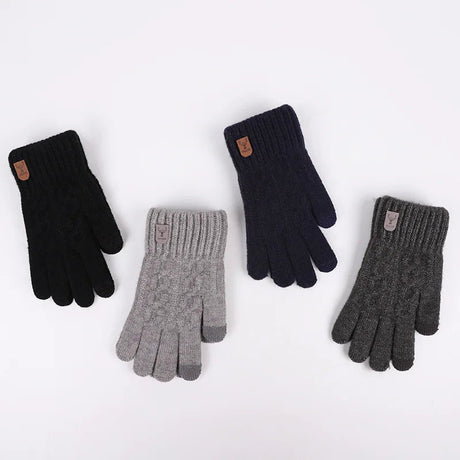 Men Winter Warm Wool Knitted Gloves Fleece‑lined Touch‑screen Cold Resistant Soft Thermal Outdoor Daily Gloves Beargoods