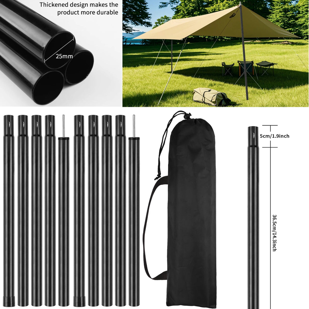 2m Telescopic Tent Poles Set of 2 Lightweight Adjustable Trekking Camping Collapsible Poles for Walking Canopy Hiking Beargoods