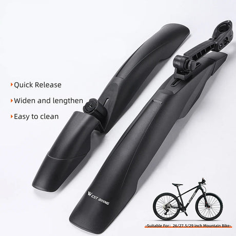 WEST BIKING Bicycle Fenders 26/27.5/ 29 inch Mountain Bike Front Rear Tire Bike Mudguard Lengthen Wheel MTB Quick Release Fender Beargoods