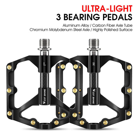 WEST BIKING Bike Pedals MTB Flat Bicycle Pedals 9/16'' Lightweight Road Bike Pedals Carbon Fiber Sealed Bearing Platform Pedals Beargoods