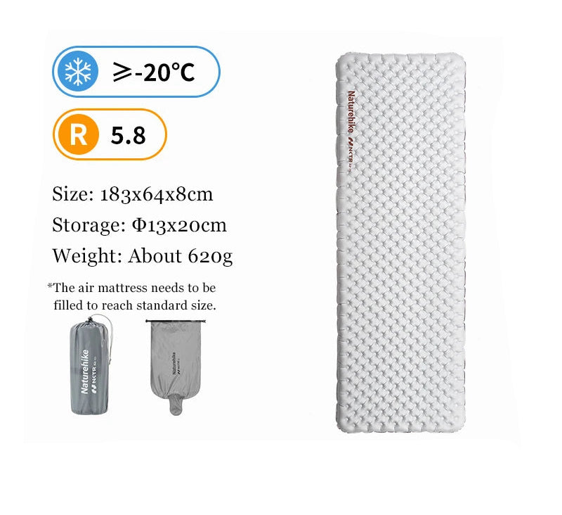 Naturehike Camping Mat 5.8 High R-value Mat Inflatable Sleeping Pad Lightweight Air Mattress 20D Nylon TPU Beach Portable Mats Beargoods