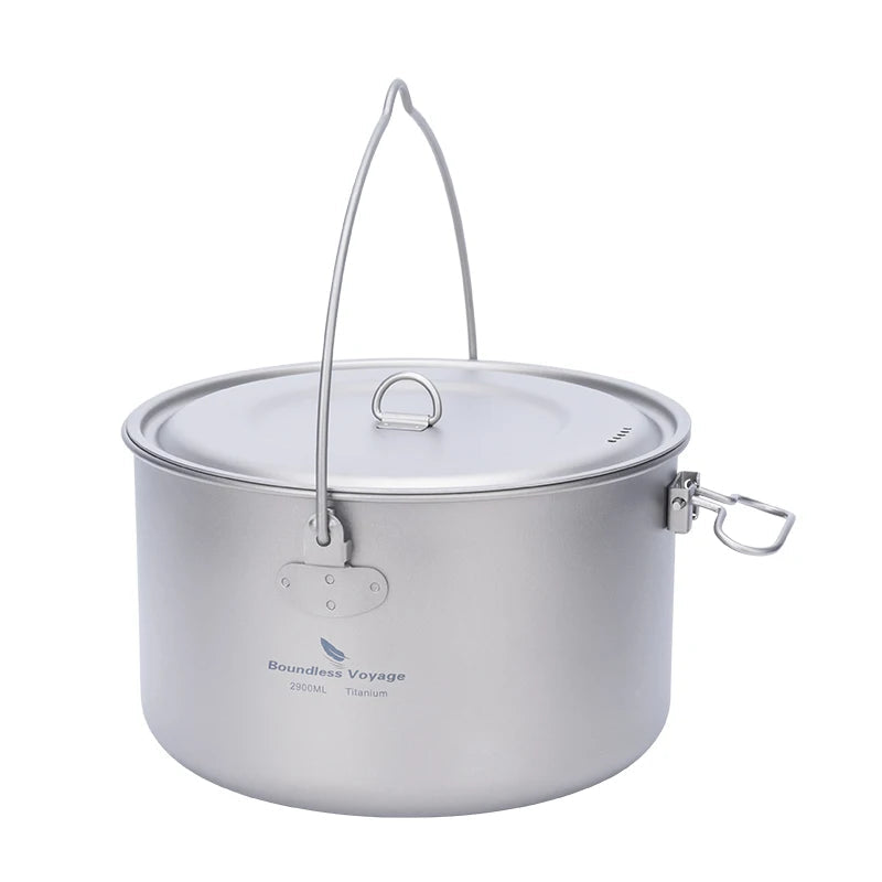 Boundless Voyage Titanium Pot Camping Cookware Hanging Soup Pot with Lid Outdoor Cooking Kit Lightweight Kitchen Ware Tableware Beargoods