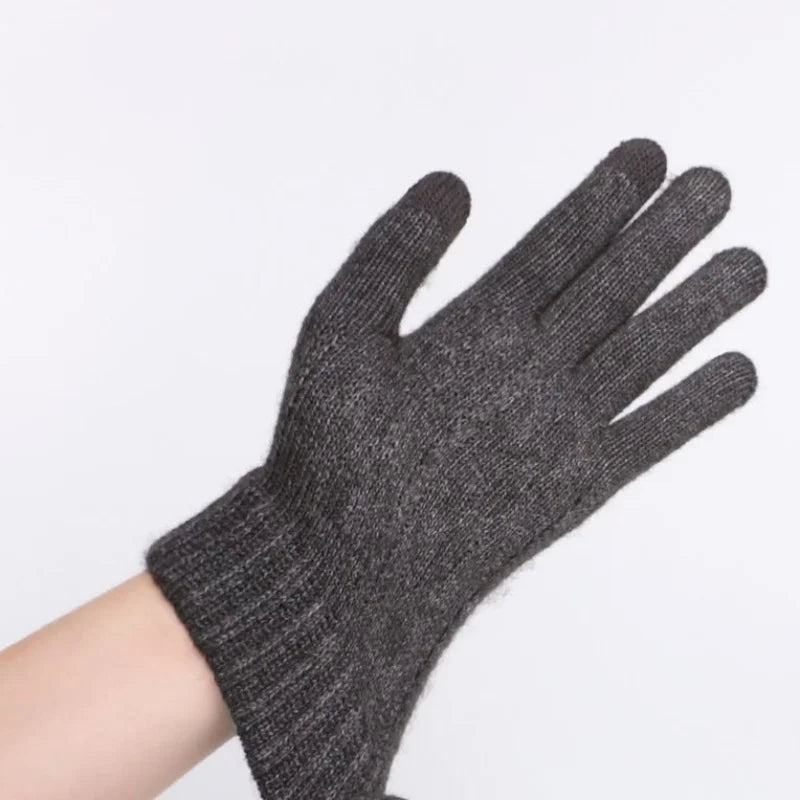 Men Winter Warm Wool Knitted Gloves Fleece‑lined Touch‑screen Cold Resistant Soft Thermal Outdoor Daily Gloves Beargoods