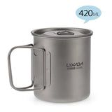 Lixada Titanium Pot Water Cup Mug with Lid Handle Folding Spork Outdoor Water Mugs Pot Camping Picnic Backpacking Cookware Beargoods