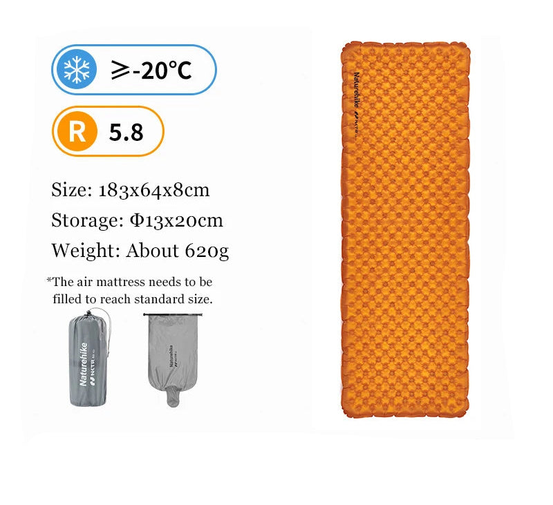 Naturehike Camping Mat 5.8 High R-value Mat Inflatable Sleeping Pad Lightweight Air Mattress 20D Nylon TPU Beach Portable Mats Beargoods