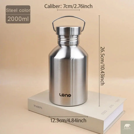 2L Drink Bottle for Sport Large Capacity Stainless Steel Sport Bottle Single-Layer Water Cup Metal Flask Drinkware Camping Sport Beargoods
