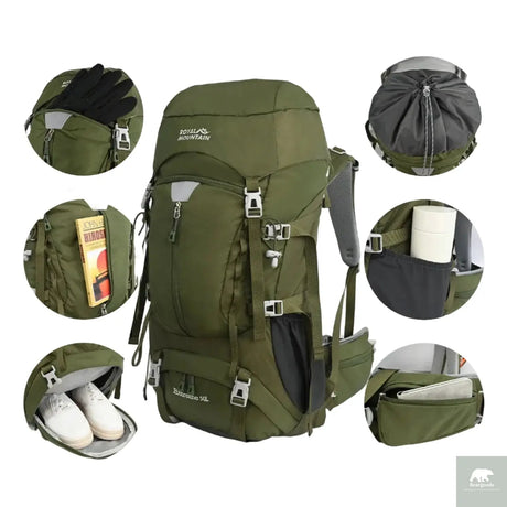 50L Hiking Backpack, Water-Resistant Nylon Bag, Large-Capacity Dual-Shoulder Bag for Trekking, Sports, and Functional Outdoor Beargoods