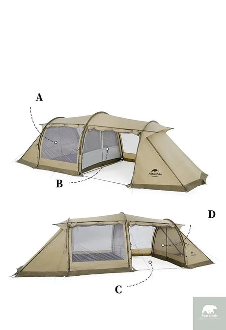 Naturehike Aries Tunnel Tent Camping Outdoor Travel 4 Season Extended Loop Tent For 4-6 Person Geodesic Double Layer Large Tent Beargoods