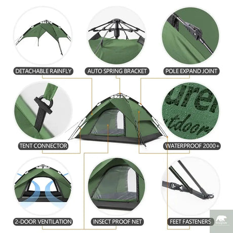 Naturehike One-touch Tent 3-4 Person Travel Family Sun Shelter Portable Automatic Fishing Tent Outdoor Picnic Camping Tent Beargoods
