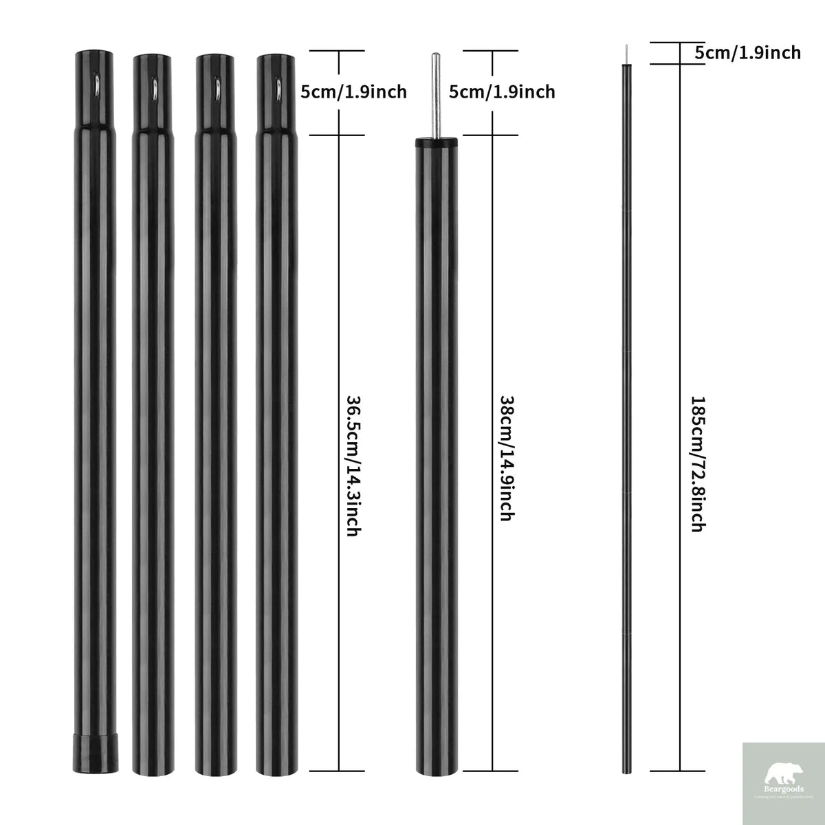 2m Telescopic Tent Poles Set of 2 Lightweight Adjustable Trekking Camping Collapsible Poles for Walking Canopy Hiking Beargoods