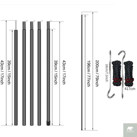 2m Telescopic Tent Poles Set of 2 Lightweight Adjustable Trekking Camping Collapsible Poles for Walking Canopy Hiking Beargoods