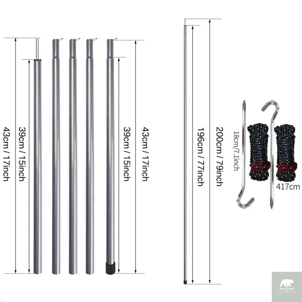 2m Telescopic Tent Poles Set of 2 Lightweight Adjustable Trekking Camping Collapsible Poles for Walking Canopy Hiking Beargoods